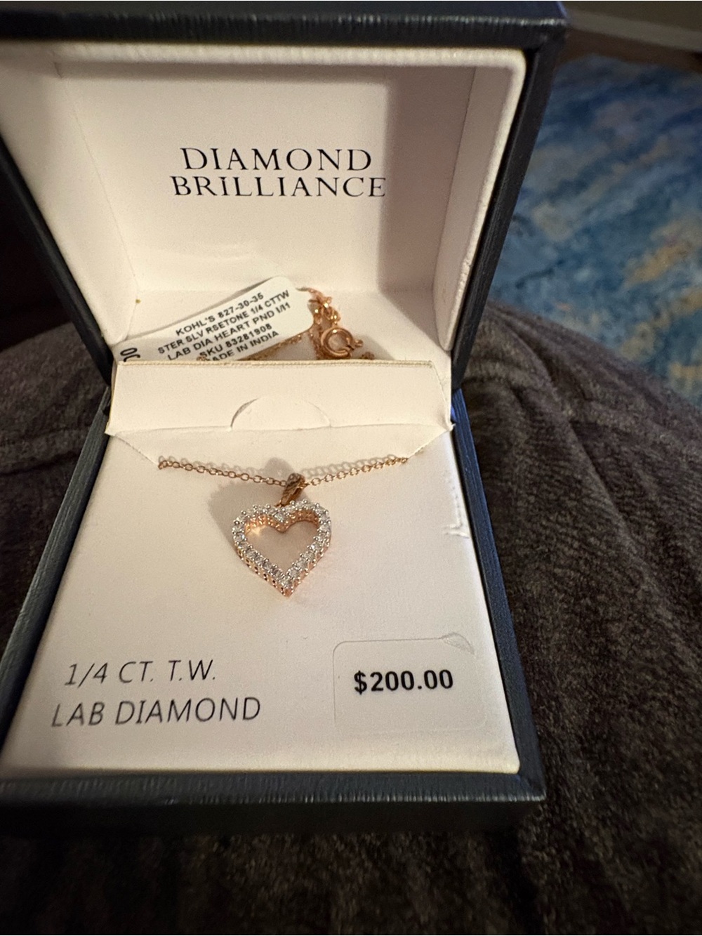 Kohl's Rose Gold Heart Pendant Necklace with Lab Diamonds